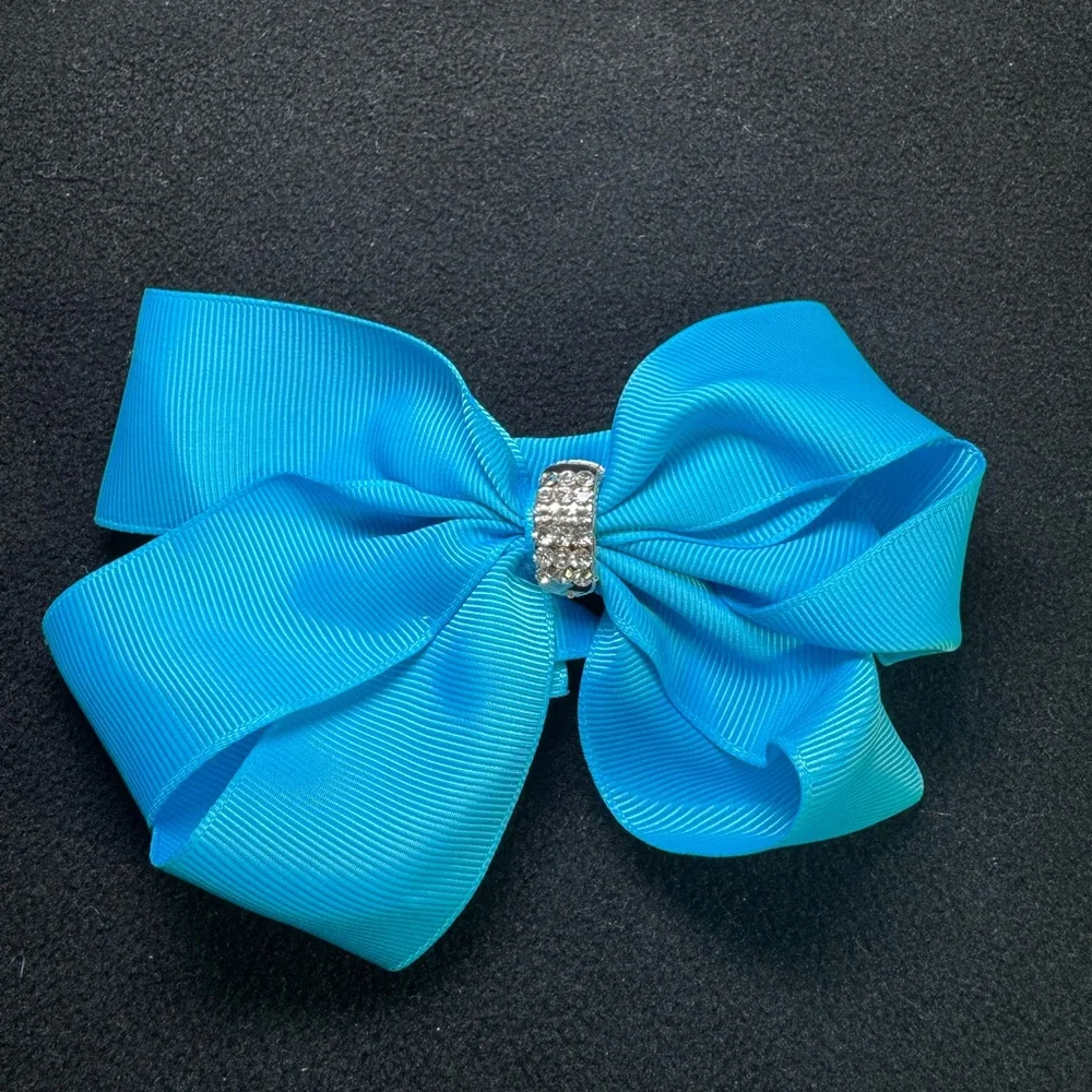 Handmade Aqua Blue with a rhinestone Ribbon Bow for girls New